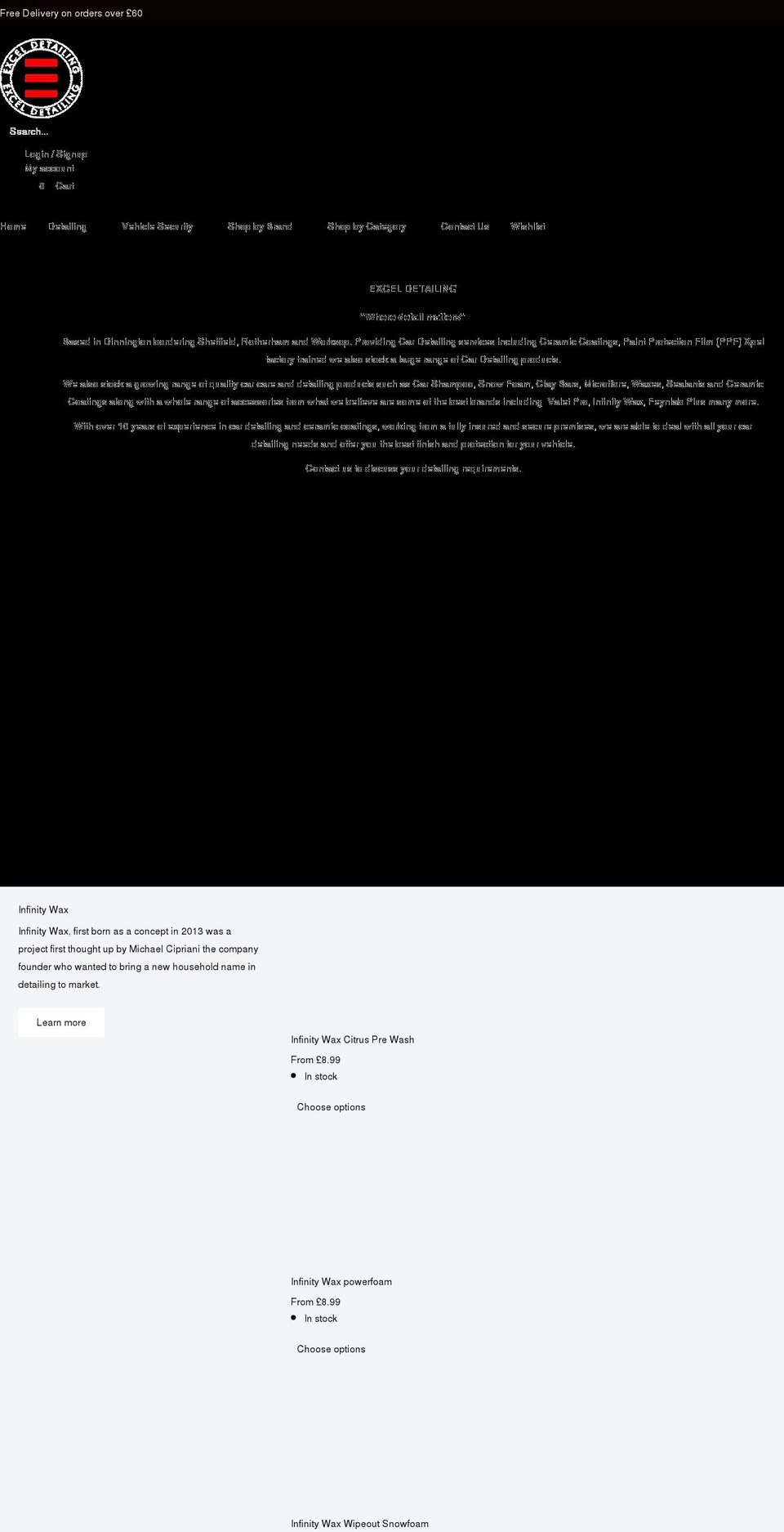 exceldetailingsupplies.co.uk shopify website screenshot