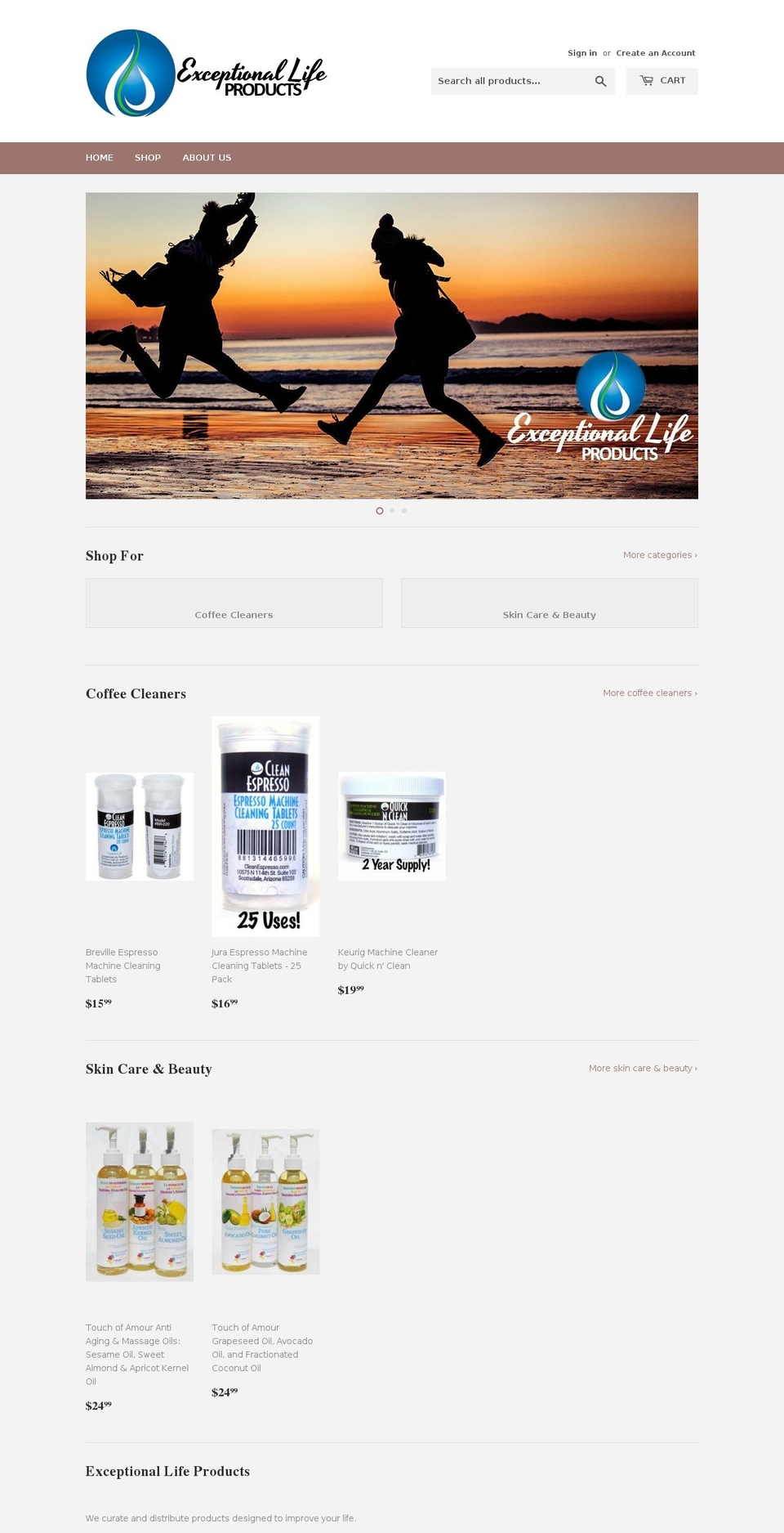 exceptionallifeproducts.com shopify website screenshot