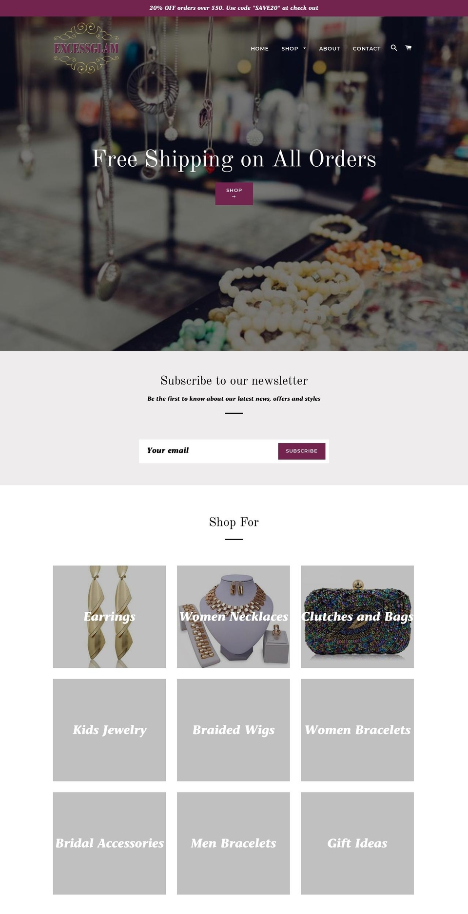 excessglam.com — Shopify storefront screenshot