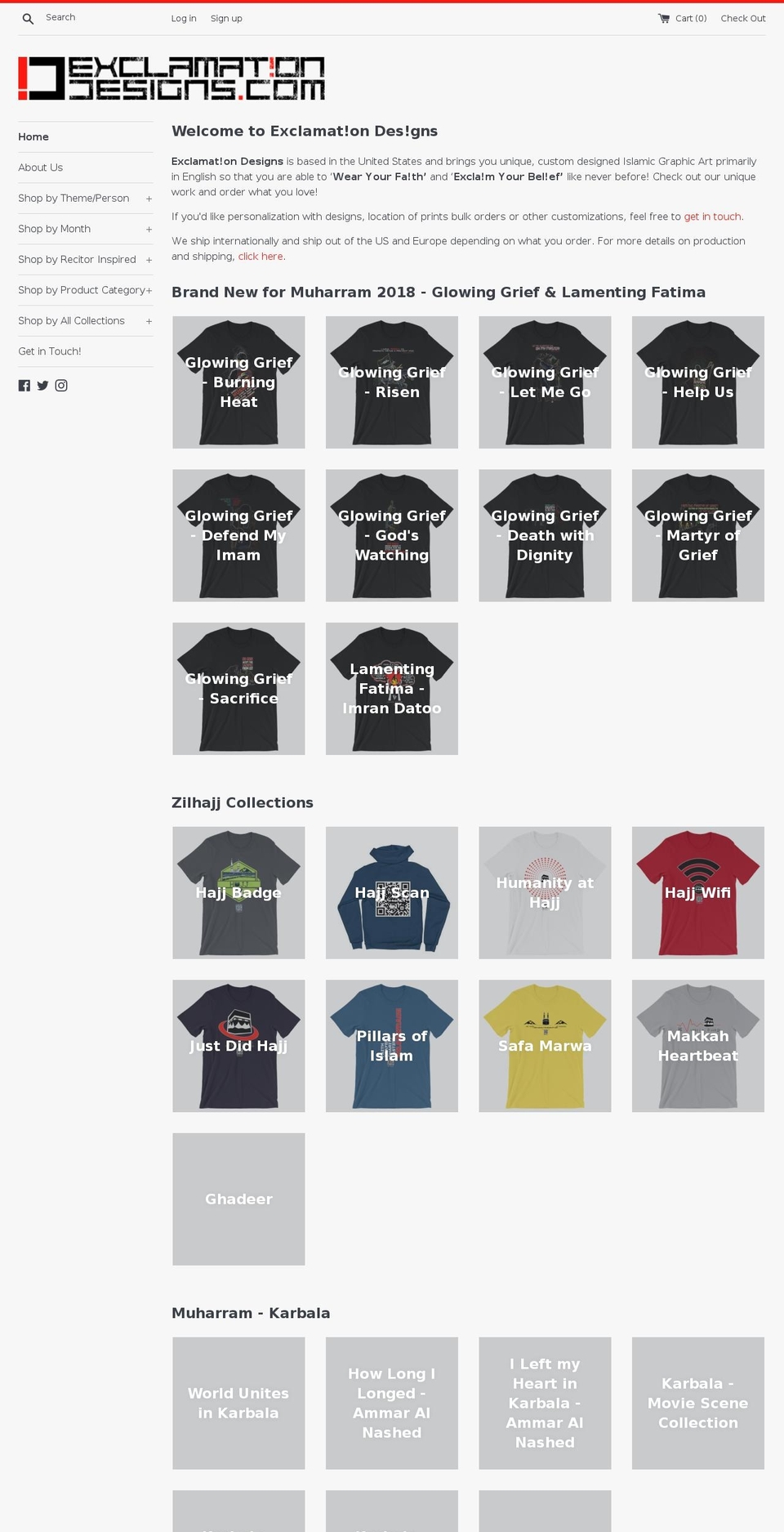 exclamationdesigns.com — Shopify storefront screenshot