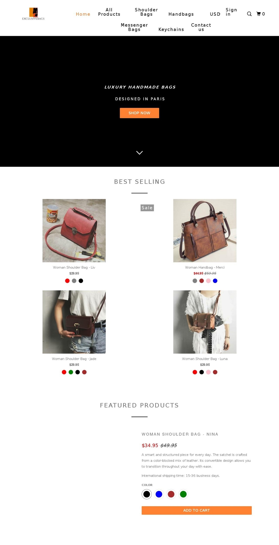 exclusive-bags.com — Shopify storefront screenshot