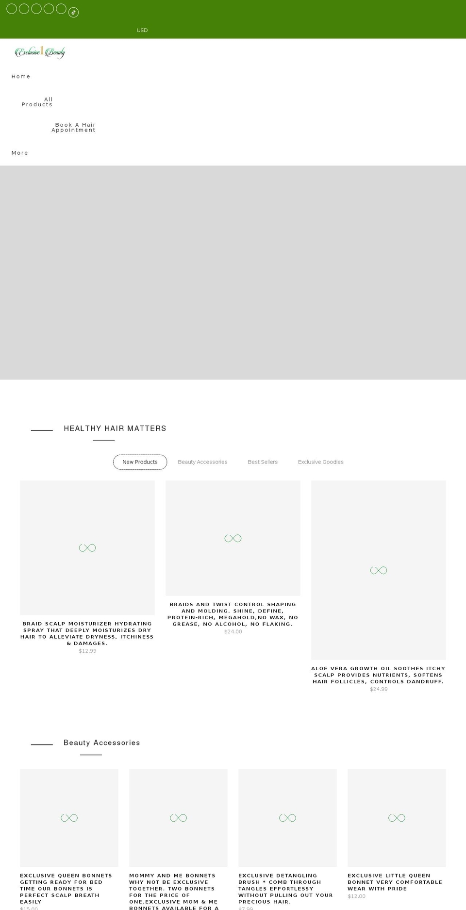 exclusive1beauty.com shopify website screenshot