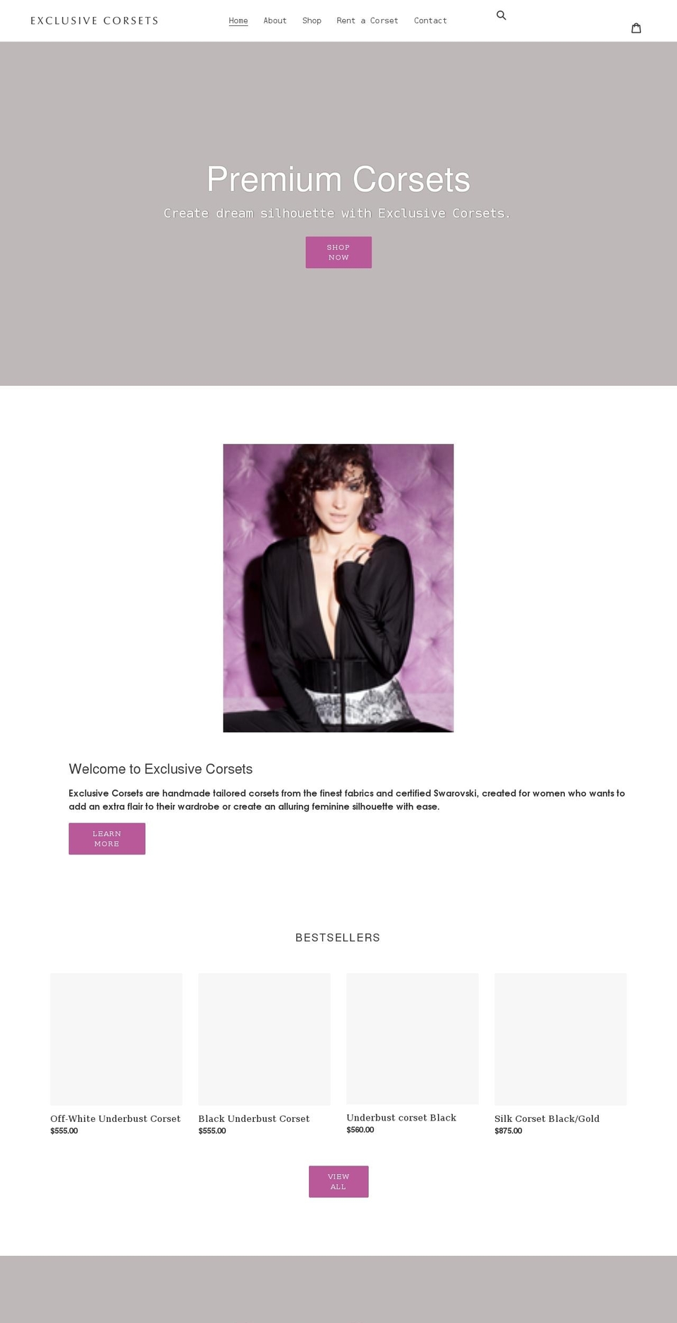 exclusivecorsets.com shopify website screenshot