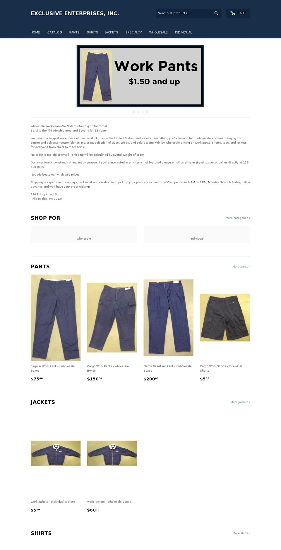exclusiveenterprisesinc.com — Shopify storefront screenshot