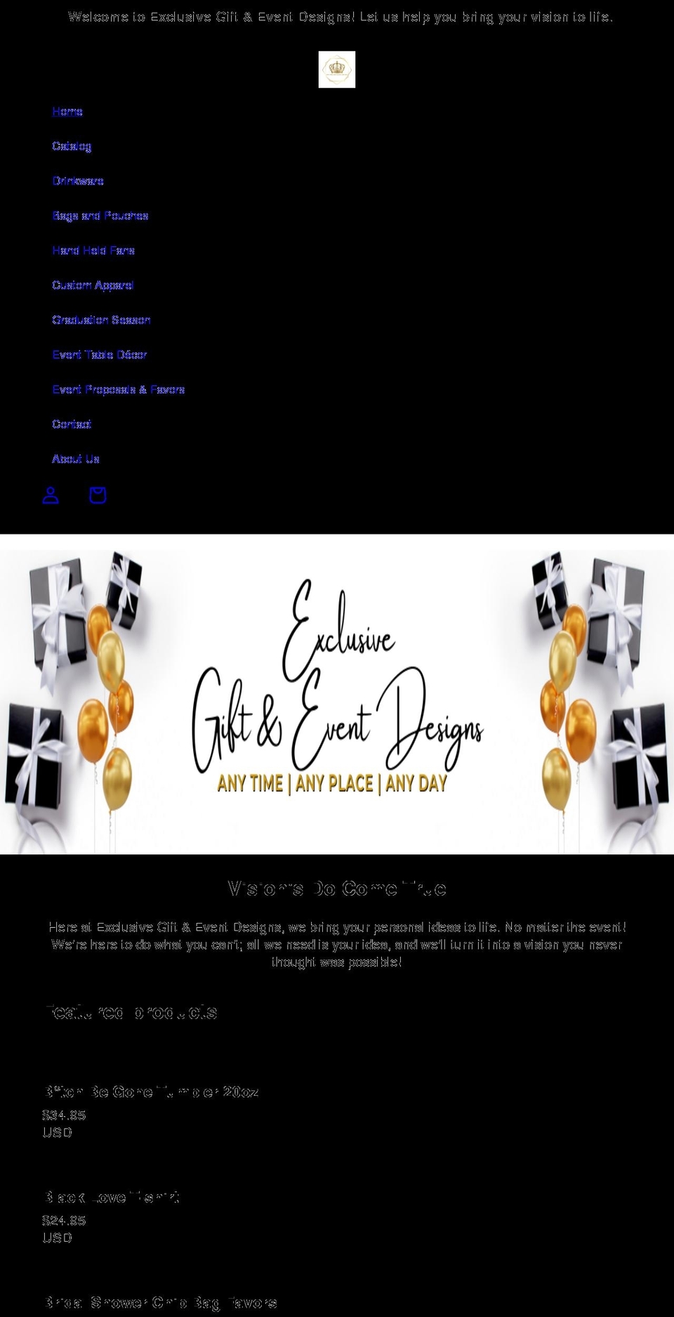 exclusivegifteventdesigns.com shopify website screenshot