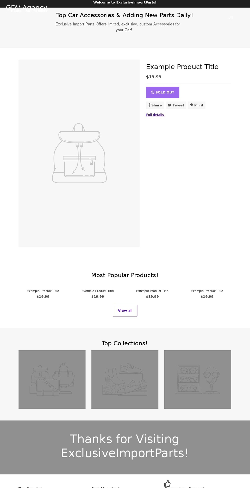 exclusiveimportparts.com shopify website screenshot