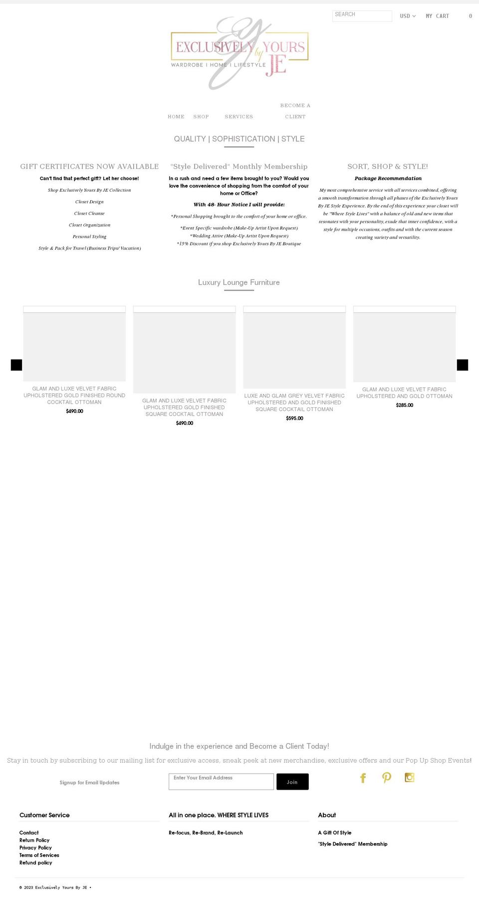 exclusivelyyoursbyje.com shopify website screenshot