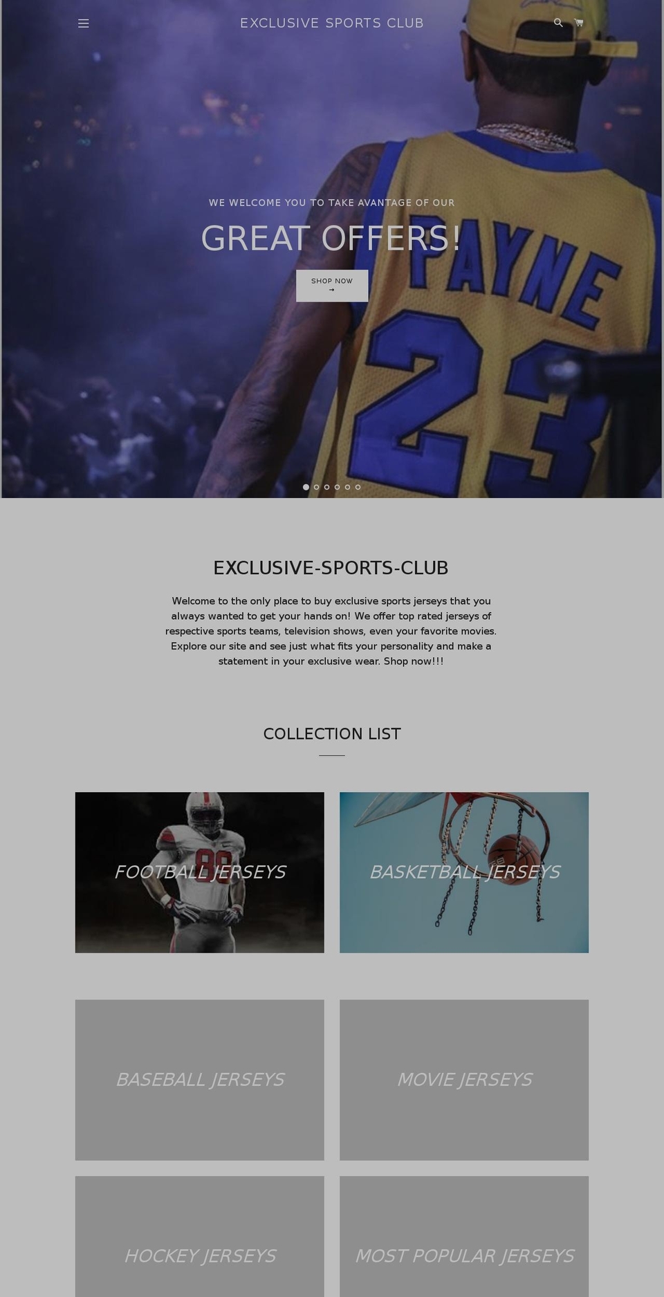 exclusivesportsclub.net shopify website screenshot