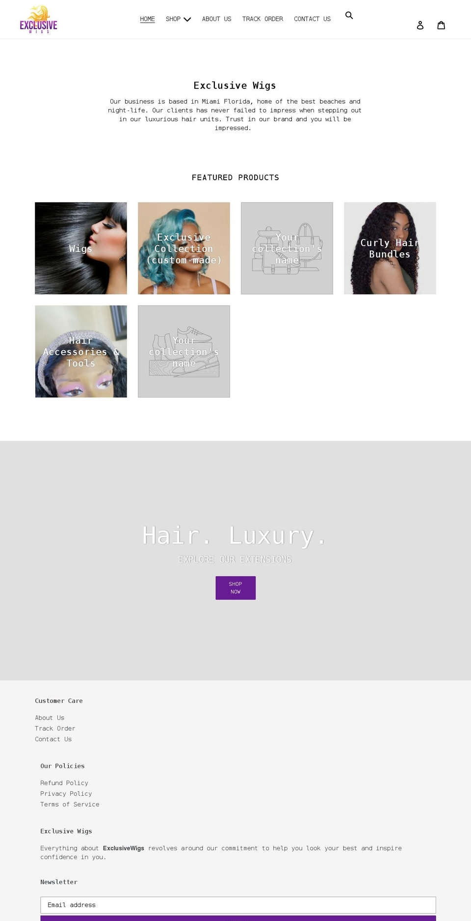 exclusivewigs.net shopify website screenshot