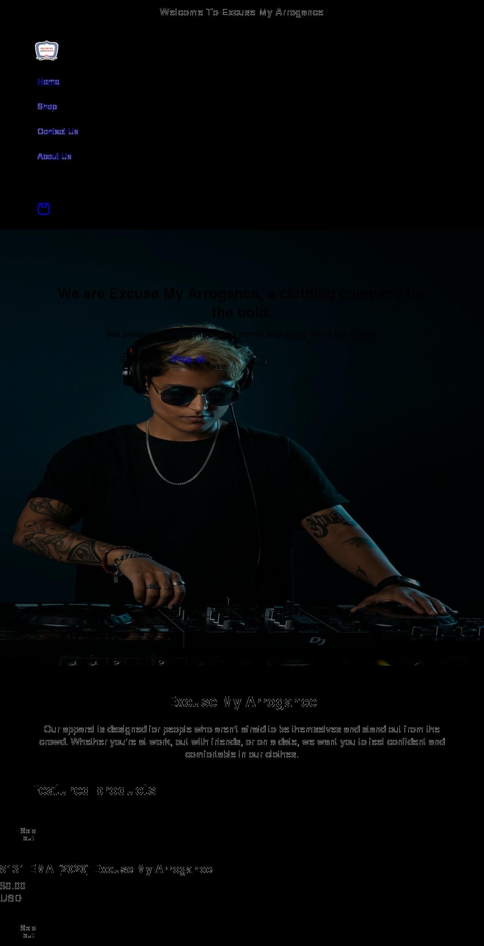 excusemyarrogance.com shopify website screenshot