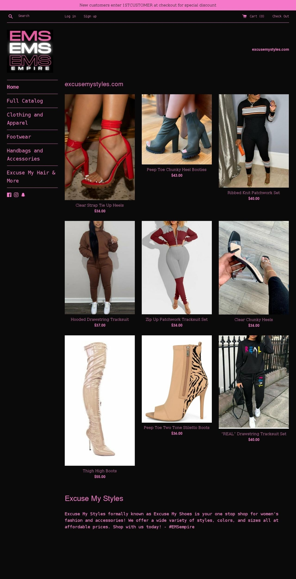 excusemyshoes.com — Shopify storefront screenshot