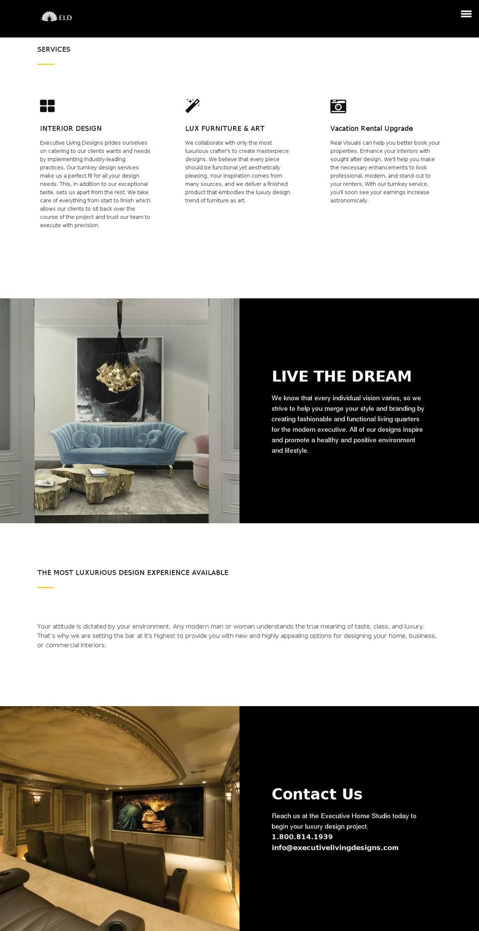 executivelivingdesigns.com shopify website screenshot