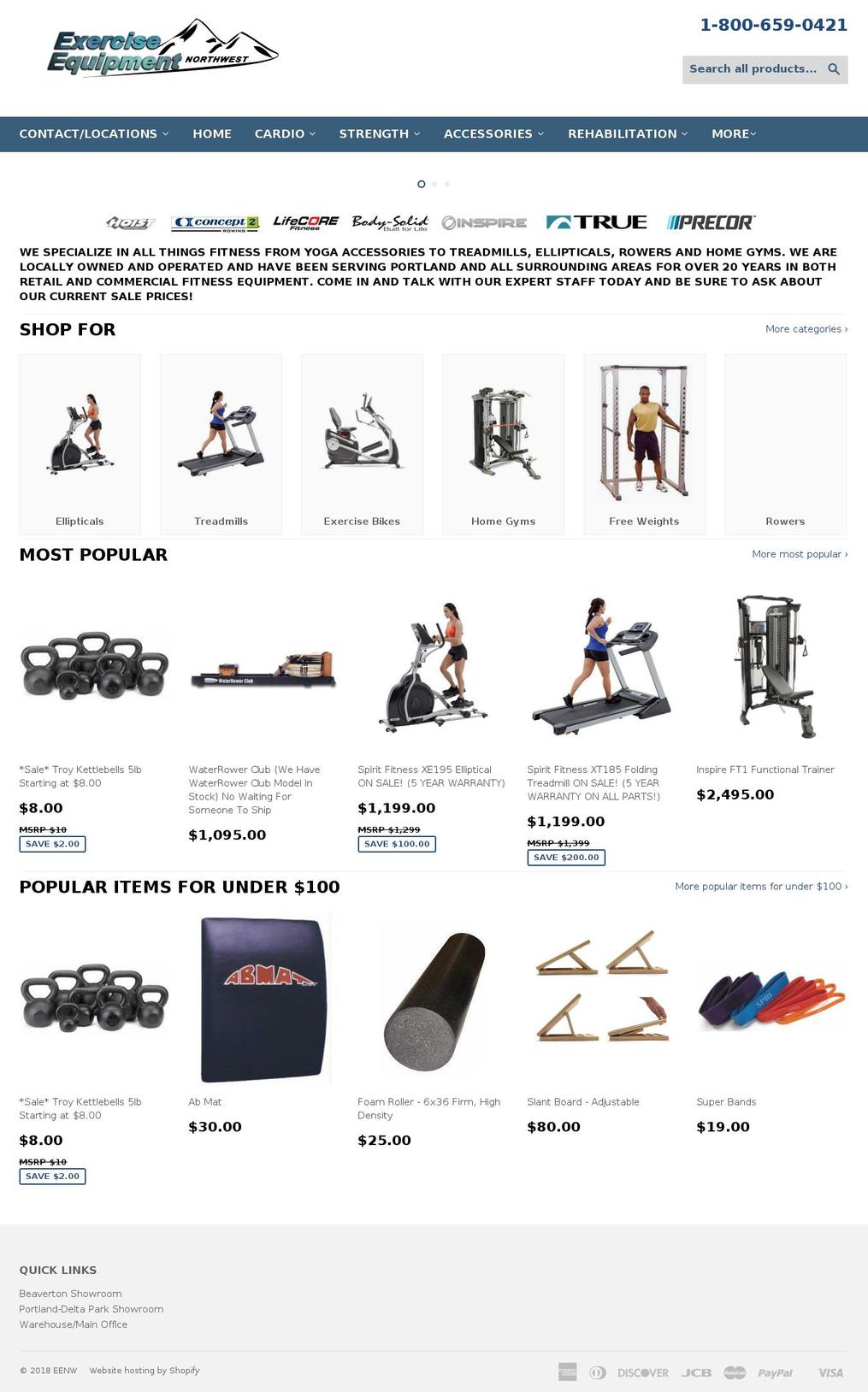 exerciseequipmentnorthwest.com — Shopify storefront screenshot