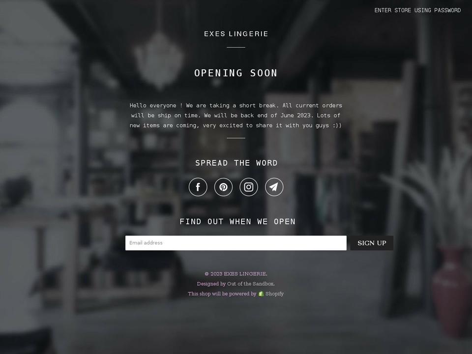 exeslingerie.com shopify website screenshot