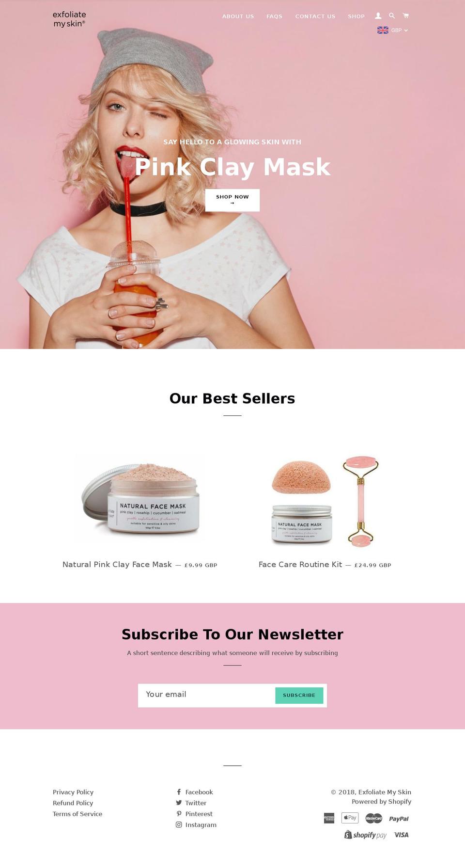 exfoliatemyskin.com — Shopify storefront screenshot