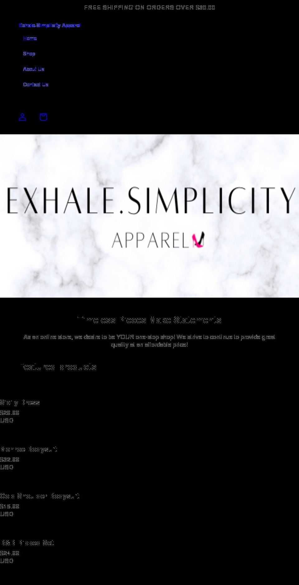 exhalesimplicityapparel.com shopify website screenshot