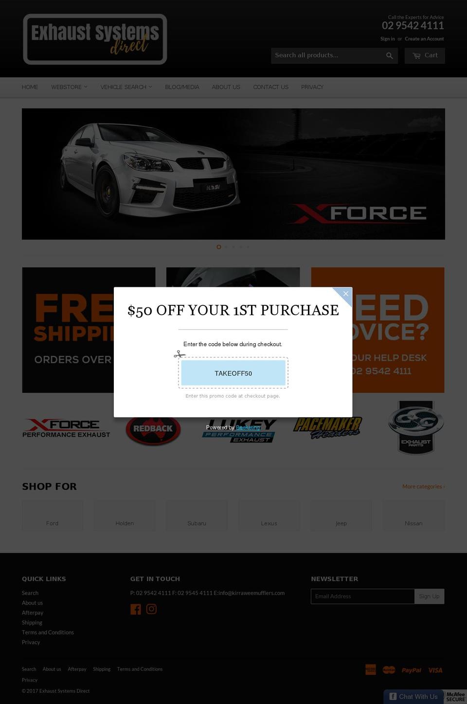 exhaustsystemsdirect.com.au shopify website screenshot