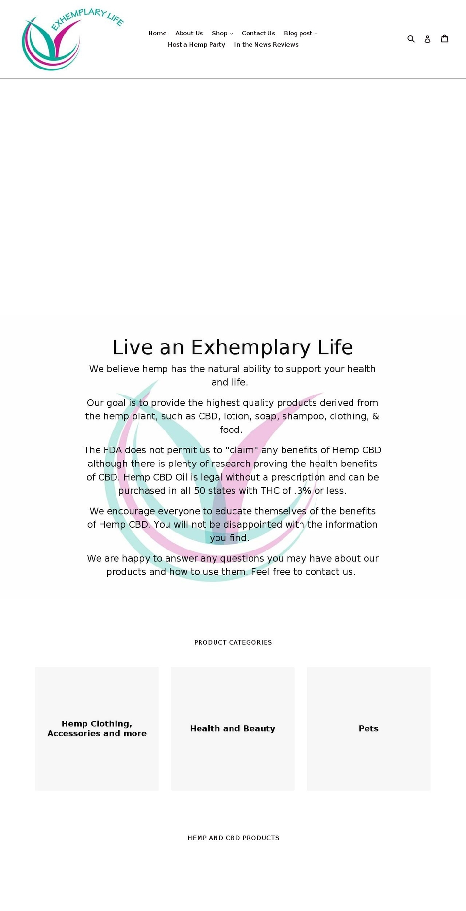 exhemplarylife.com — Shopify storefront screenshot