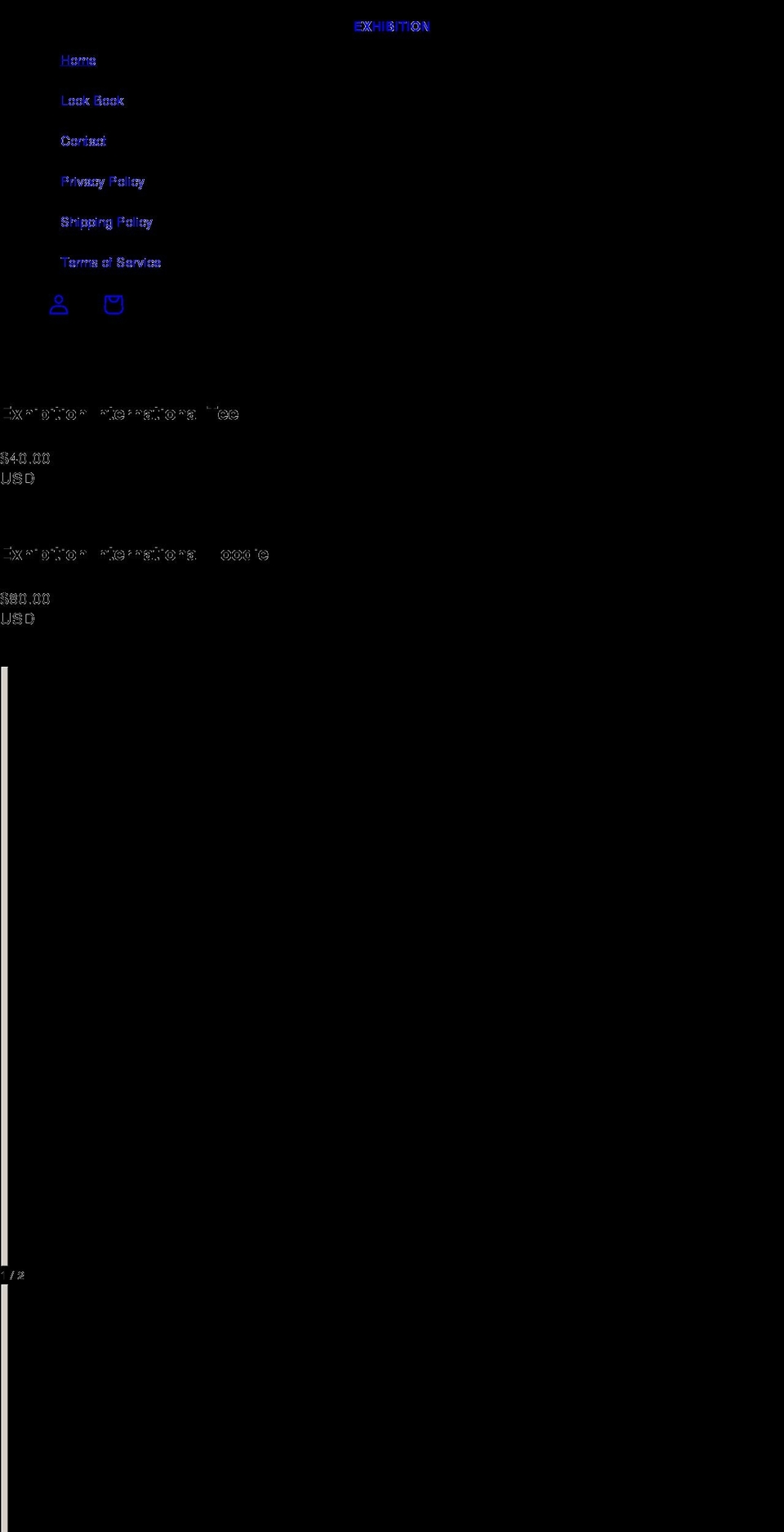 exhibitionclothing.com shopify website screenshot