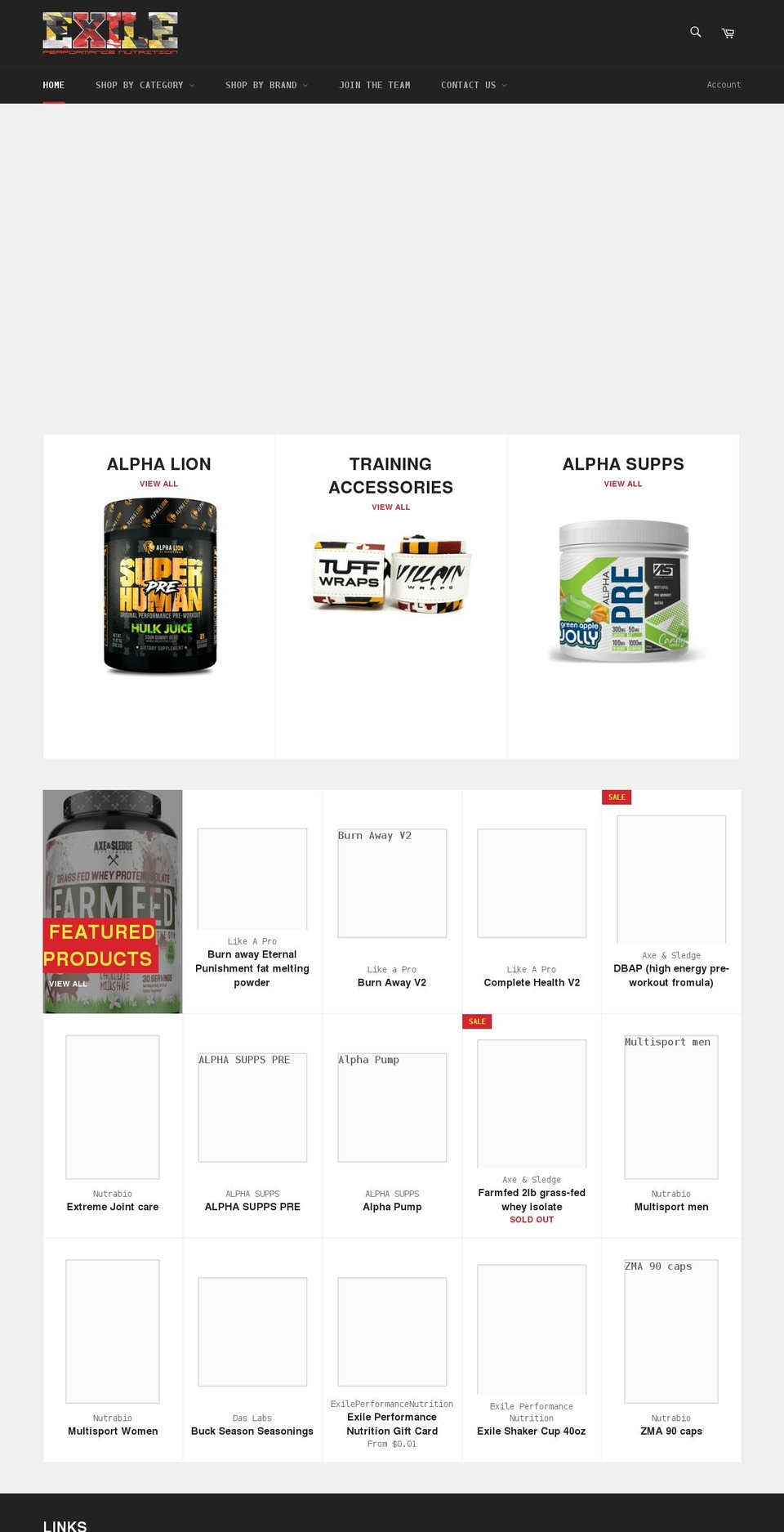 exileperformancenutrition.com shopify website screenshot