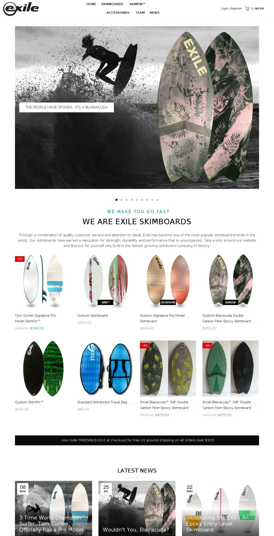 exileskimboards.com shopify website screenshot