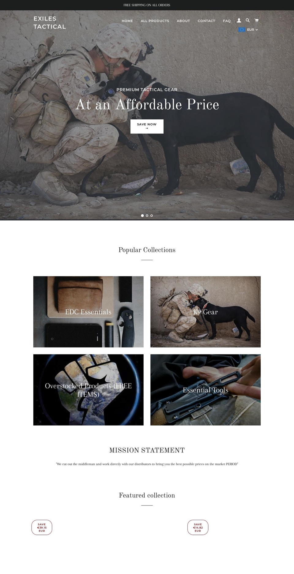 exilestactical.com shopify website screenshot