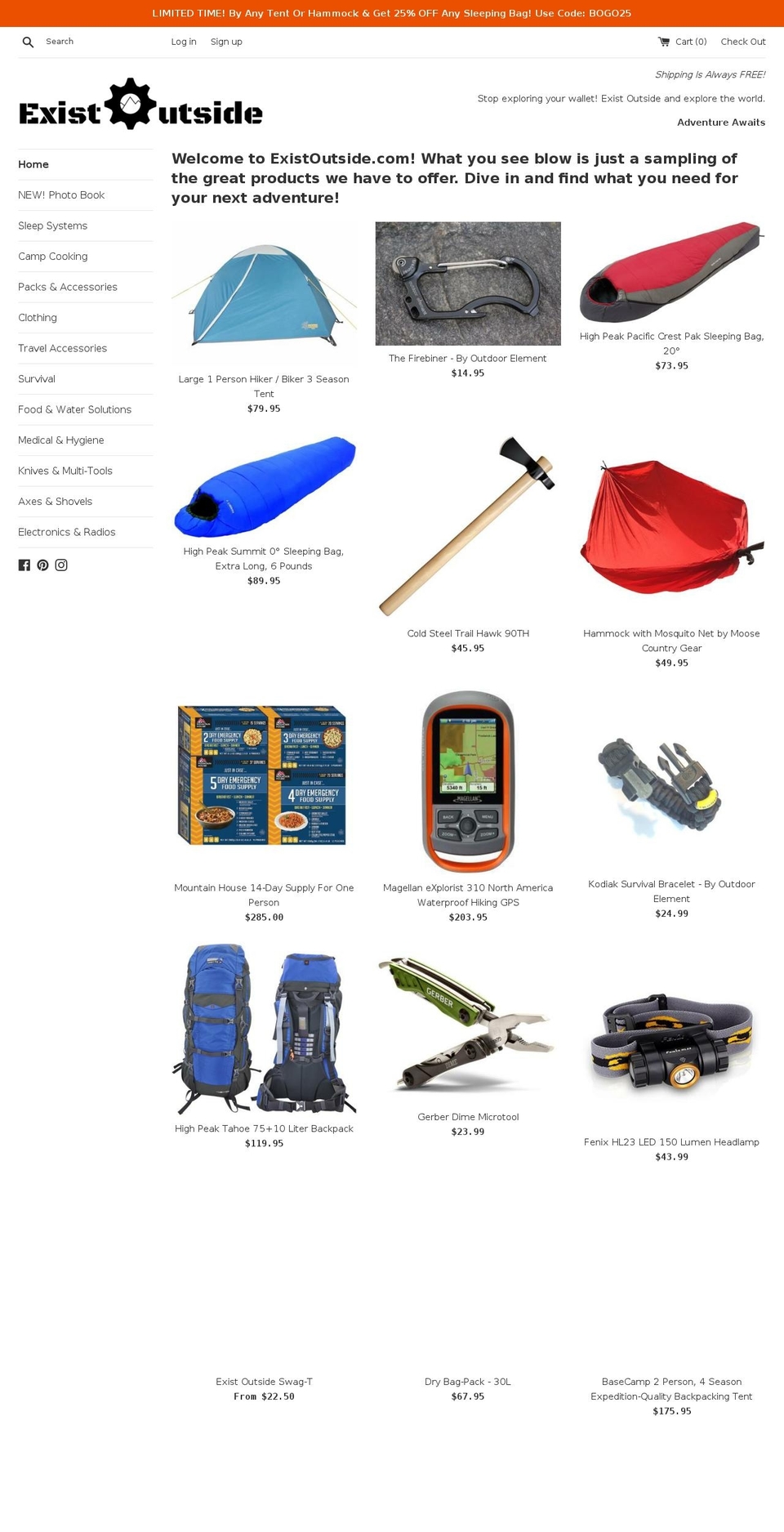 existoutside.com shopify website screenshot