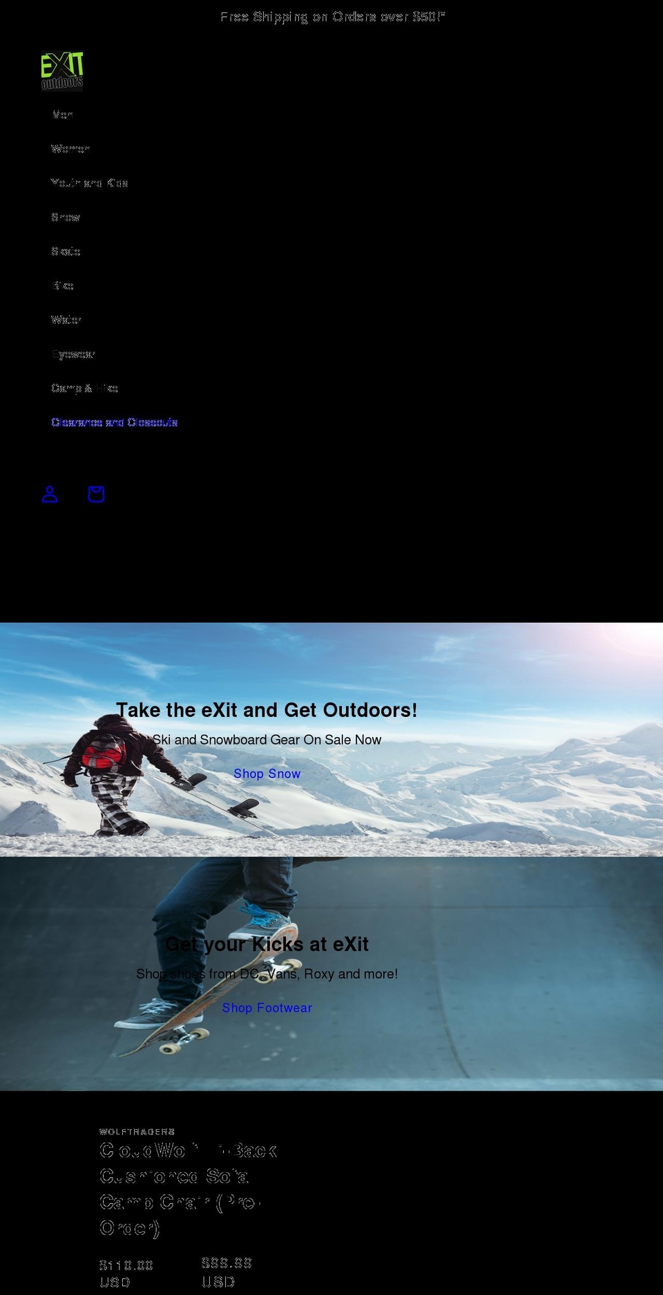 exitoutdoors.com — Shopify storefront screenshot