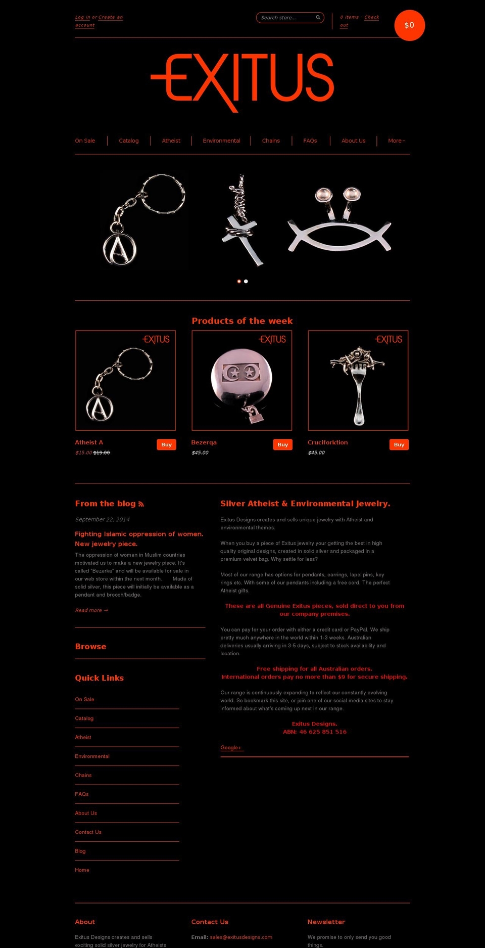 exitusdesigns.com shopify website screenshot