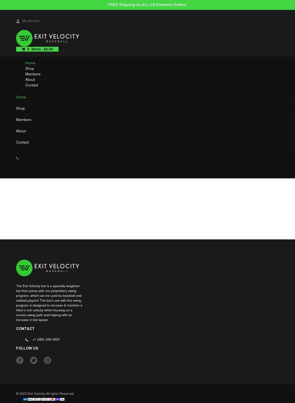 exitvelocitybaseball.com shopify website screenshot