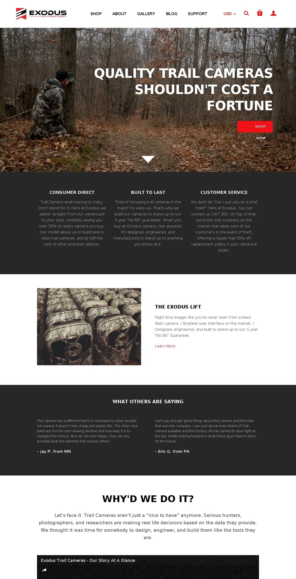 exodusoutdoorgear.com shopify website screenshot