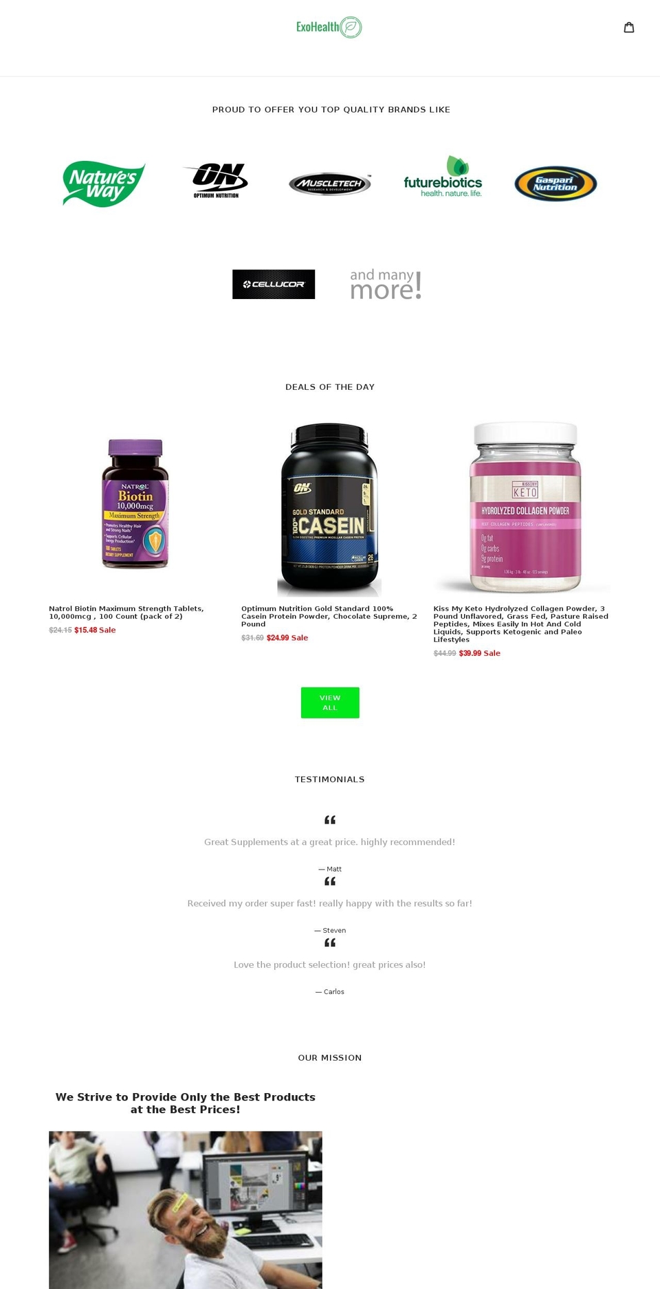 exohealthsupplements.com shopify website screenshot