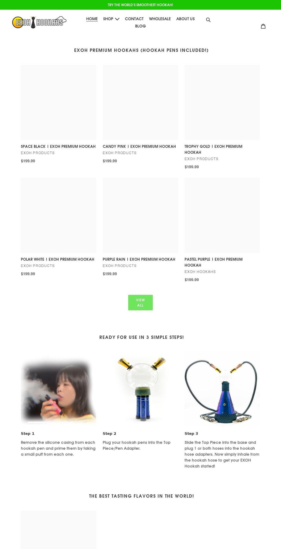 exohhookahs.com shopify website screenshot