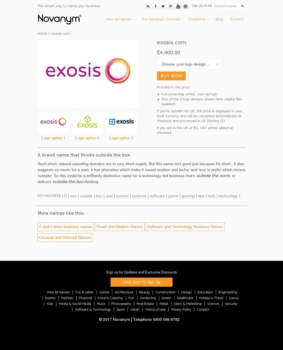 exosis.com shopify website screenshot