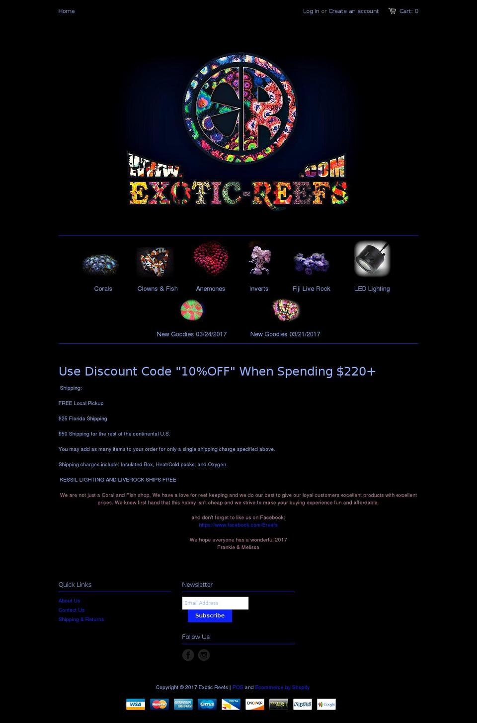 exotic-reefs.com shopify website screenshot