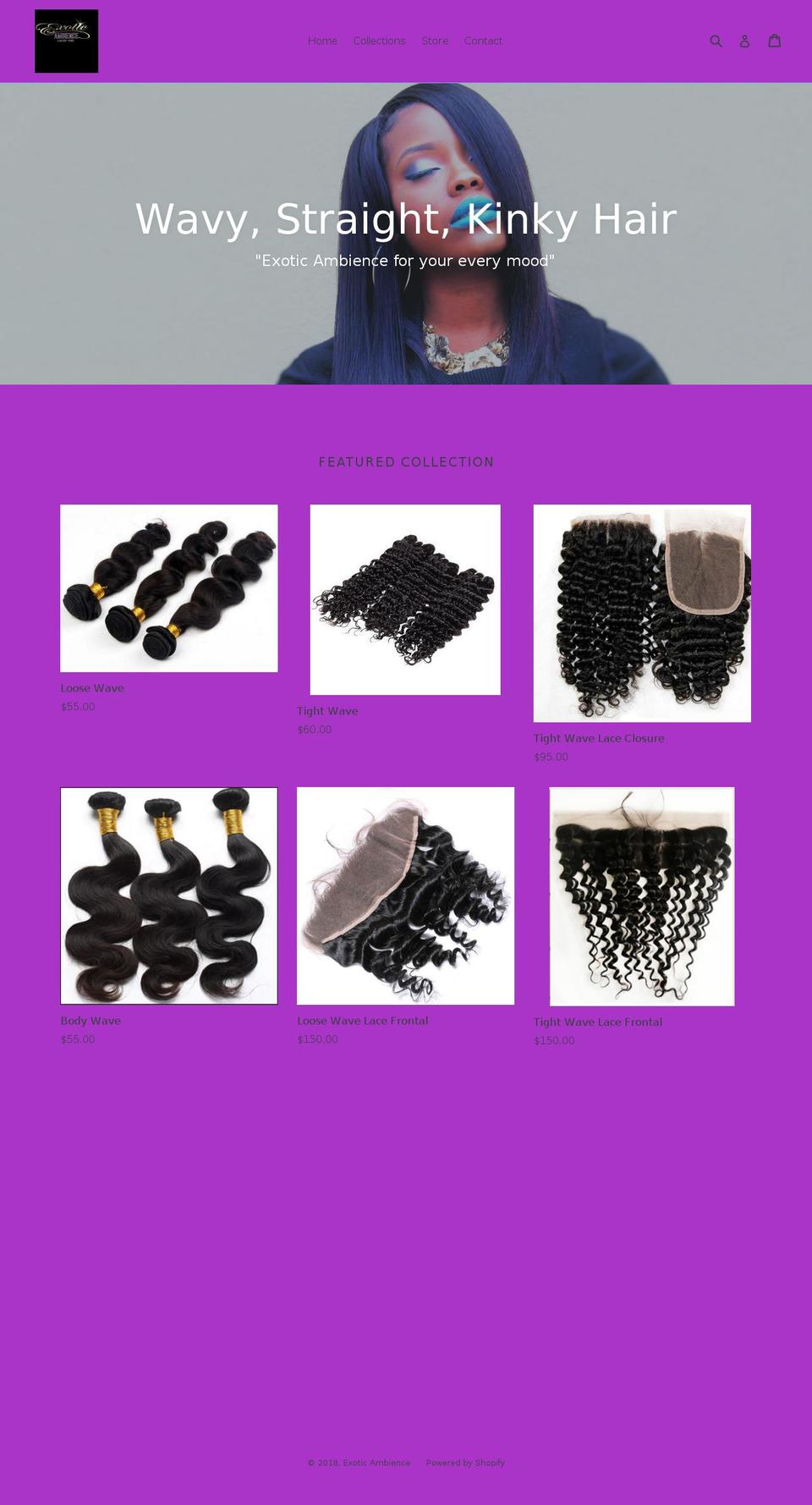 exoticambiencehair.com — Shopify storefront screenshot