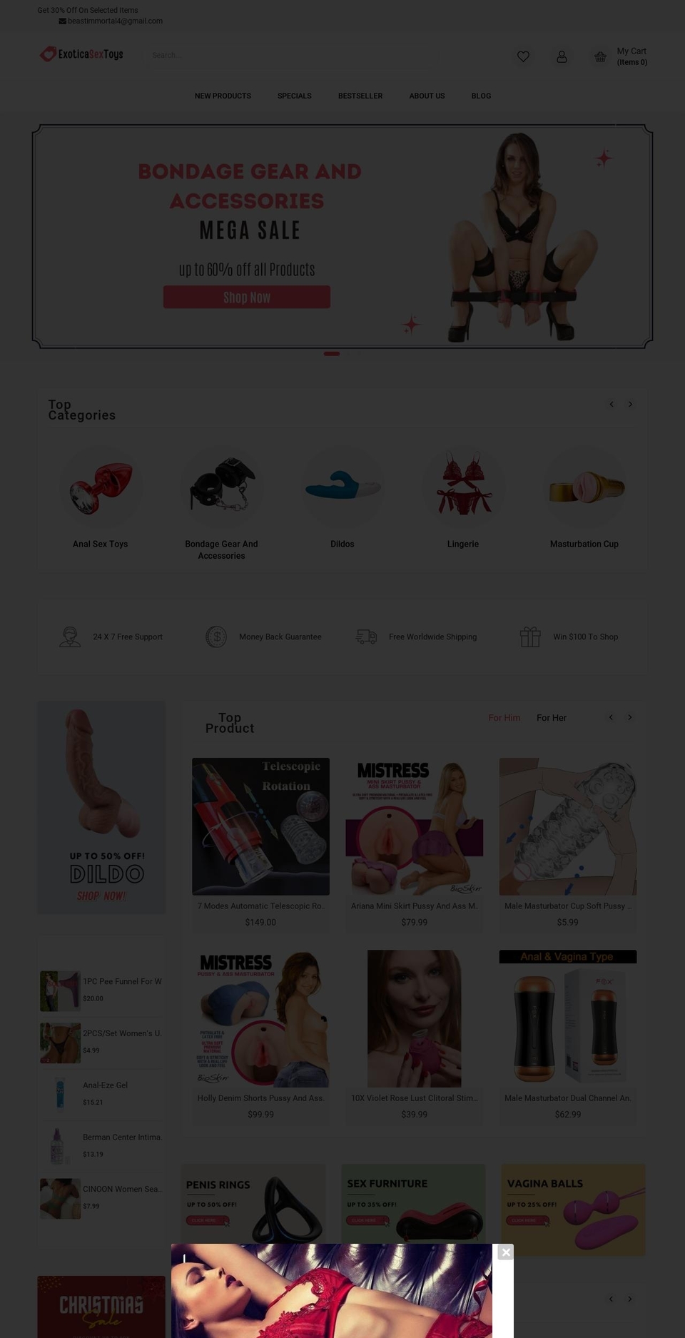 Zenex Shopify theme site example exoticasextoys.com