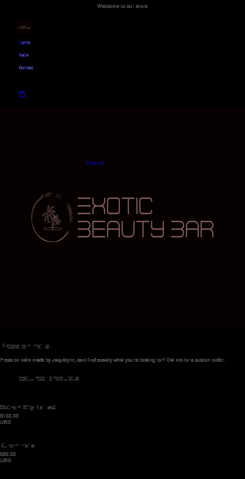 exoticbeautybar.com shopify website screenshot