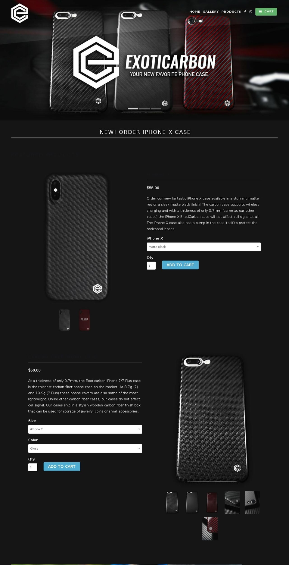 exoticcarbon.com — Shopify storefront screenshot