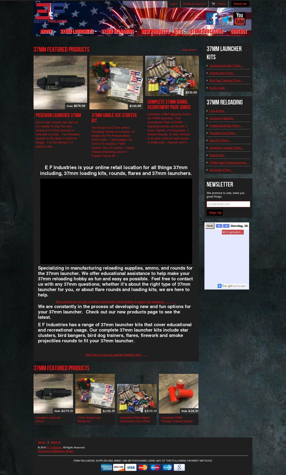 exoticfirearms.com shopify website screenshot