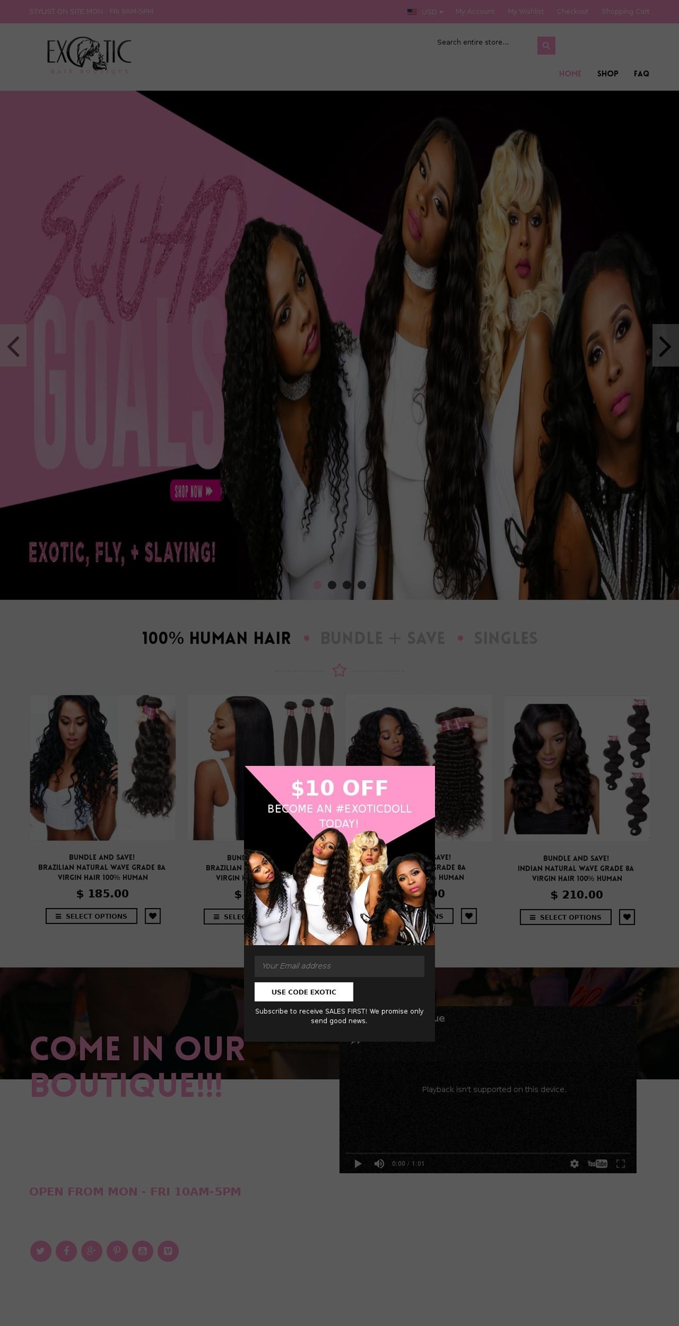 exotichairbundles.com shopify website screenshot