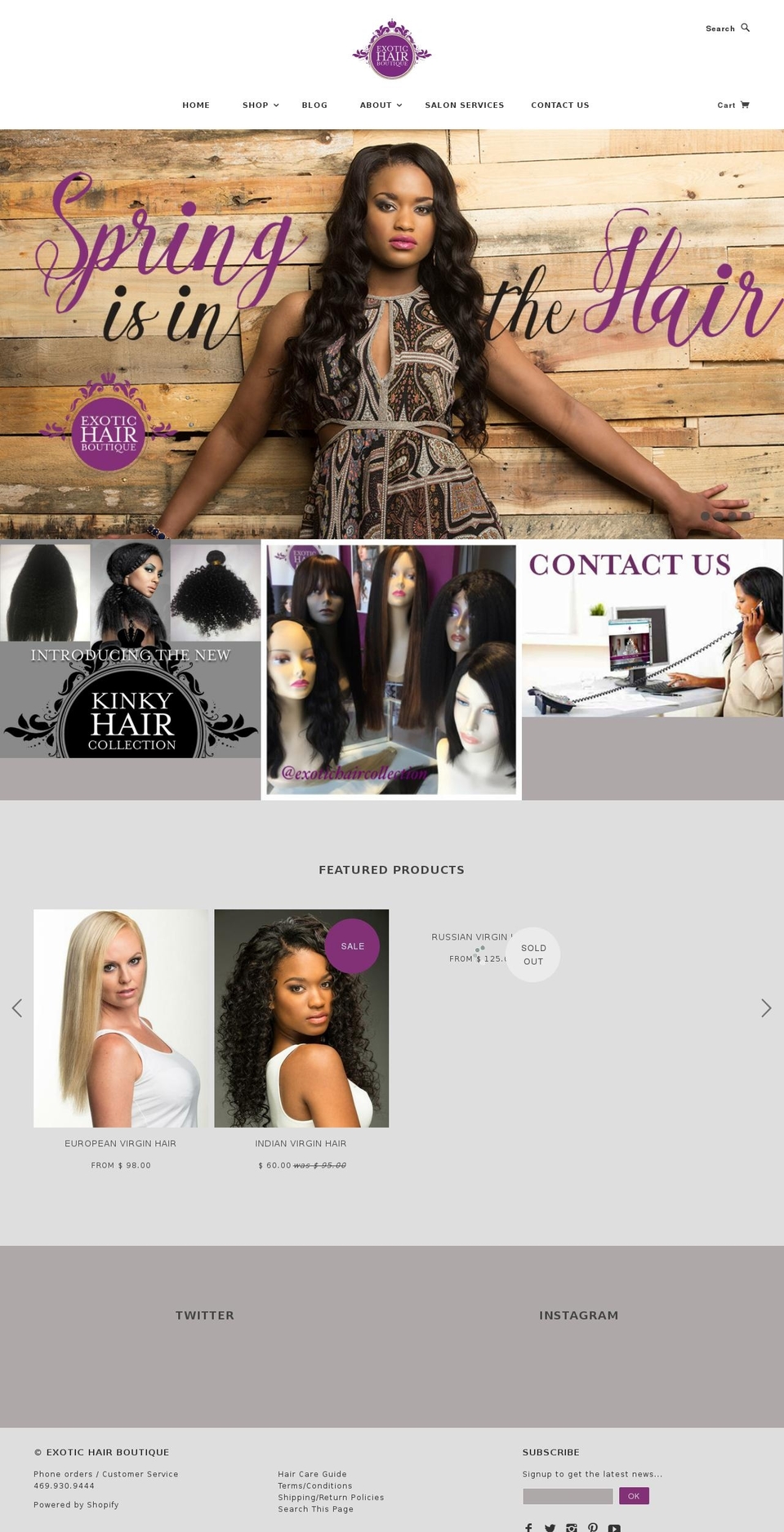 exotichairdallas.com shopify website screenshot