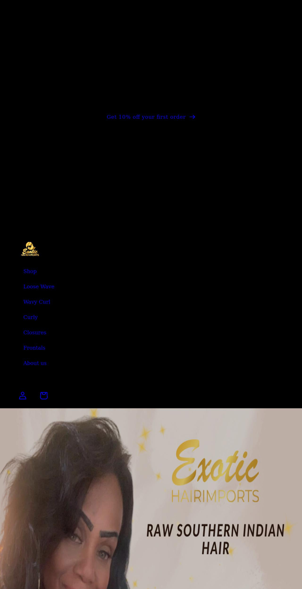 exotichairimports.com shopify website screenshot