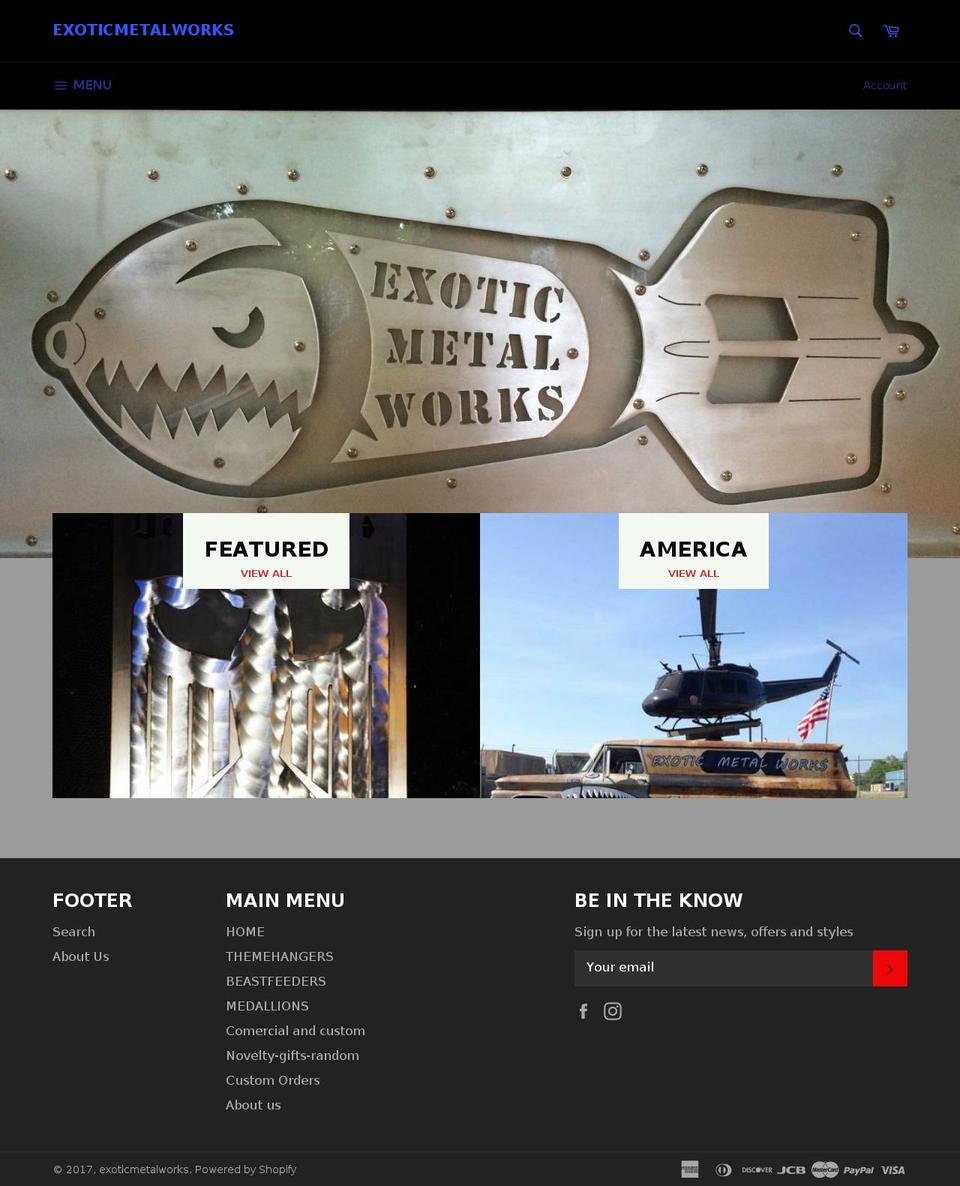 exoticmetalworks.com shopify website screenshot