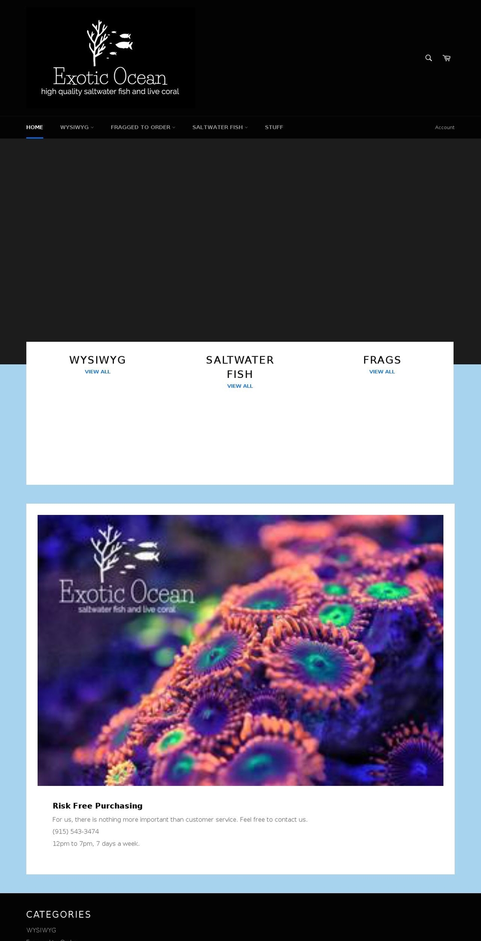 exoticocean.com — Shopify storefront screenshot