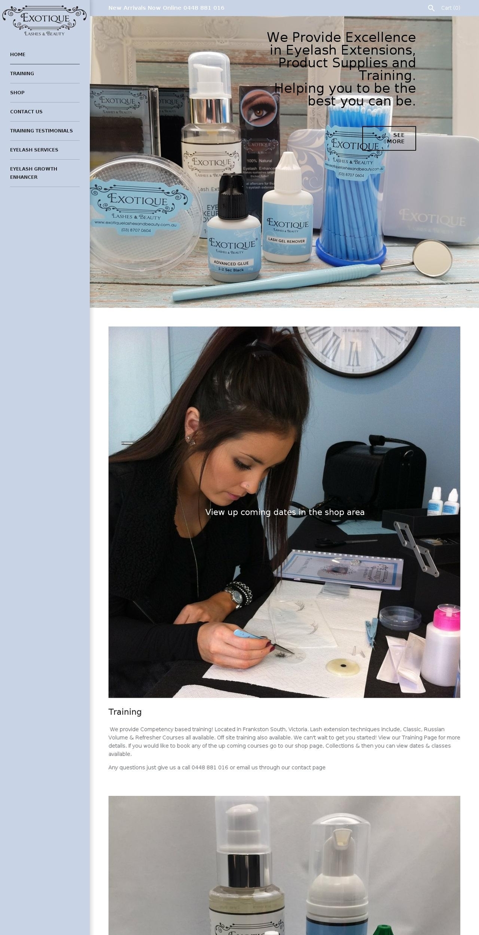 exotiquelashesandbeauty.com.au shopify website screenshot