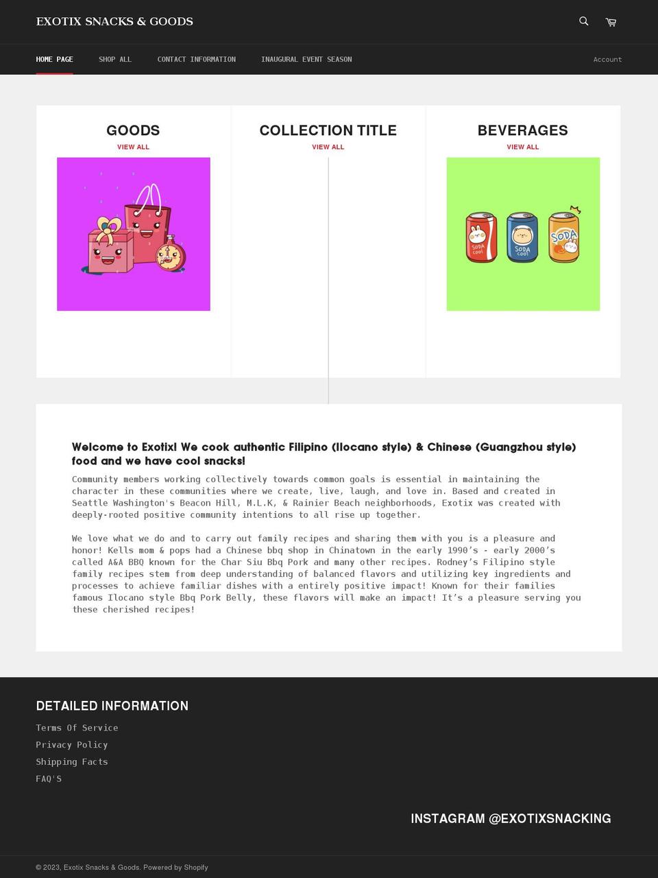 exotixsnacks.com shopify website screenshot