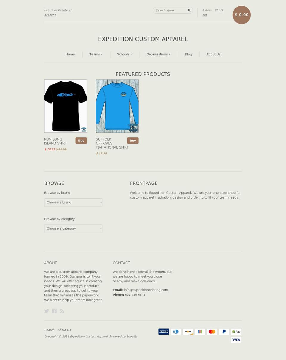 expeditioncustomapparel.com — Shopify storefront screenshot