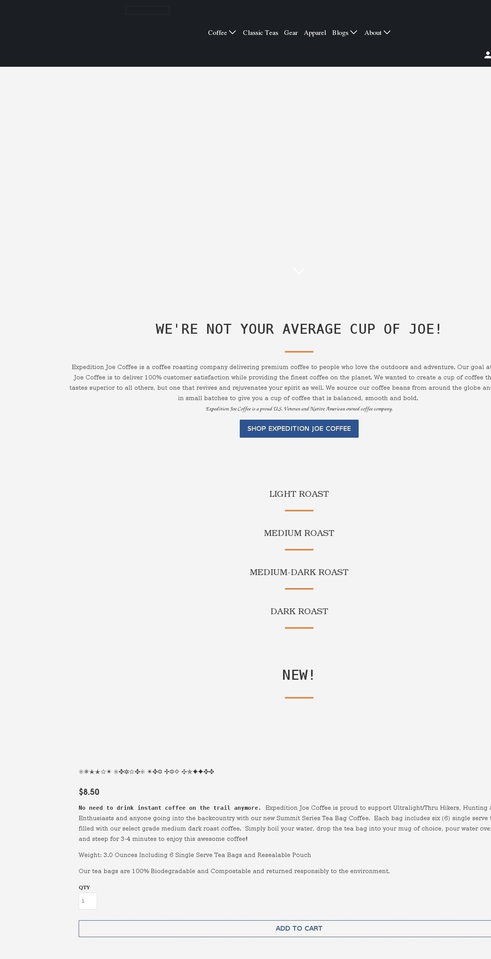 expeditionjoecoffee.com shopify website screenshot