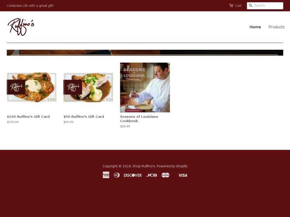 experienceruffinos.com — Shopify storefront screenshot